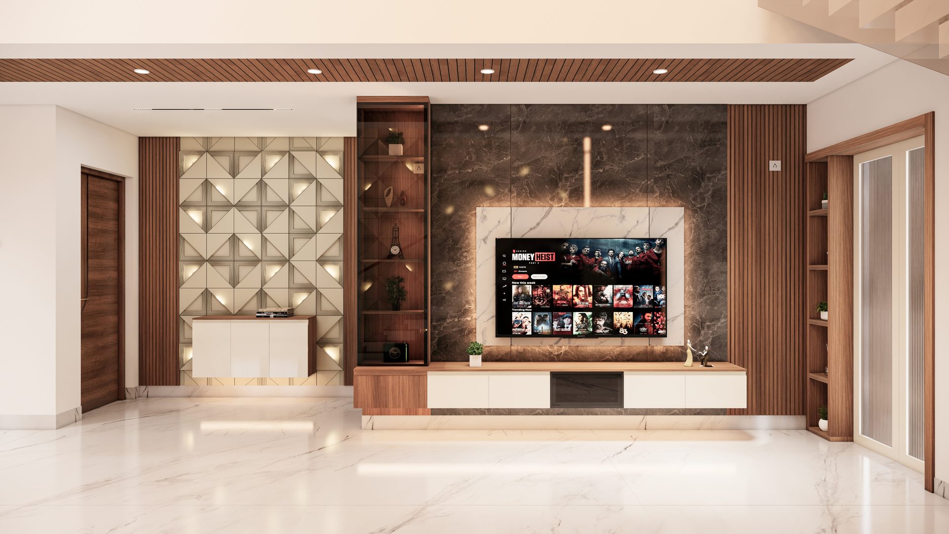Alamaari Interiors - Minimalist Living Space & Architectural Panelling 3D Render
